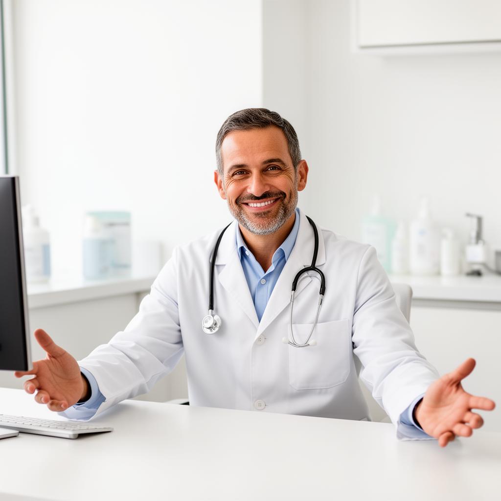 Board-certified physician conducting online telehealth consultation
